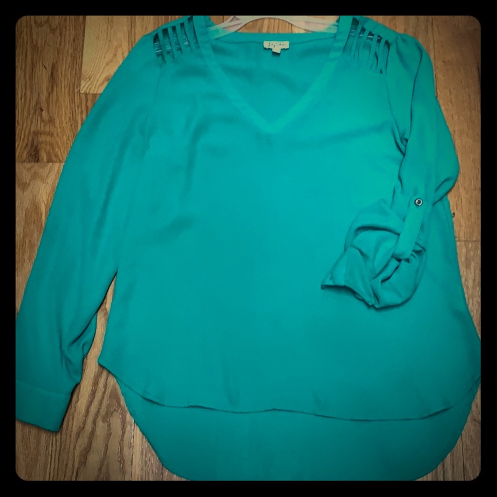 Lily White Green Blouse with Shoulder Cutout